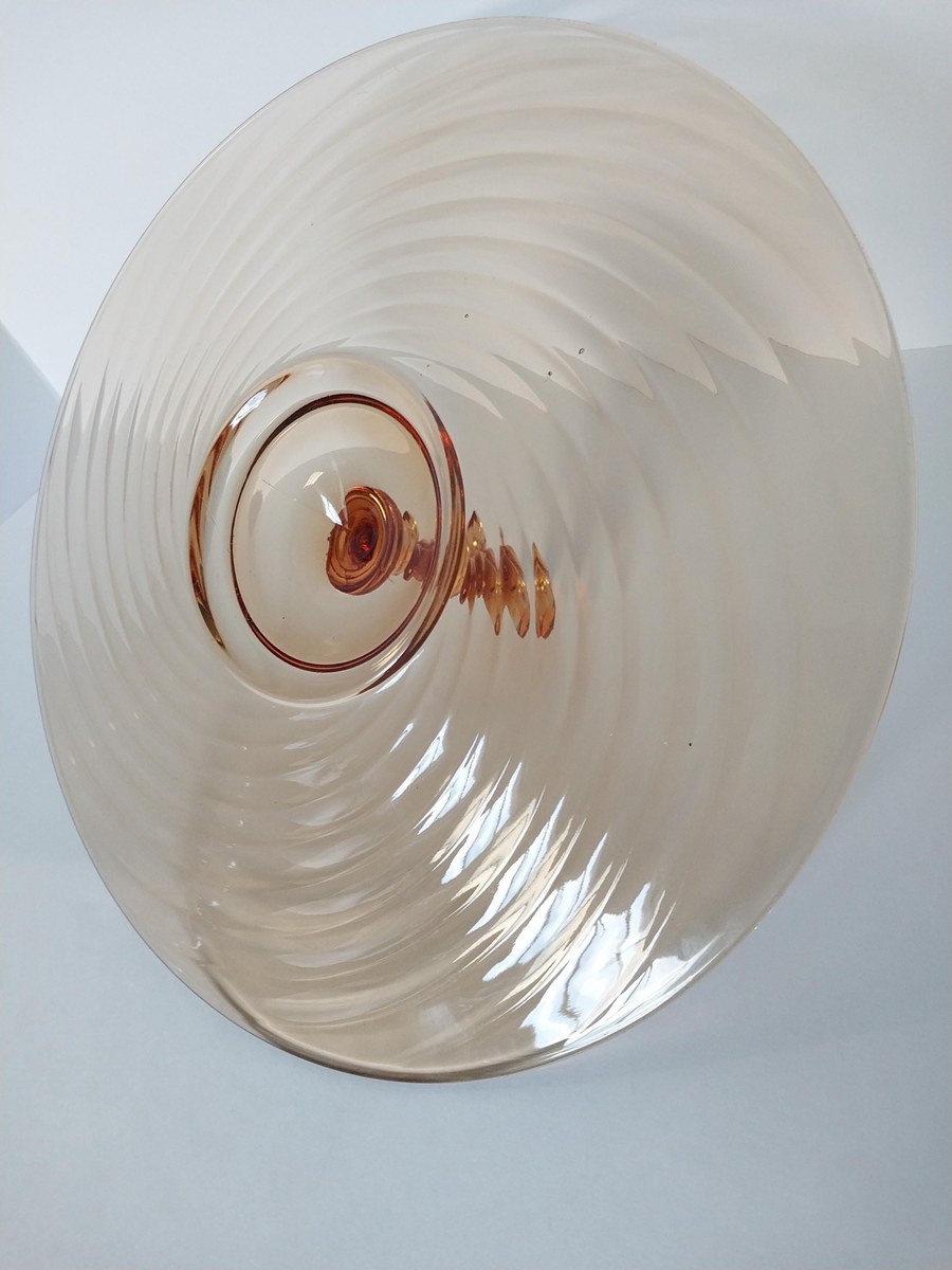 1930s French Amber Swirl Glass Serving Plate: Fleur-de-Lis Art Deco Centerpiece, view 5