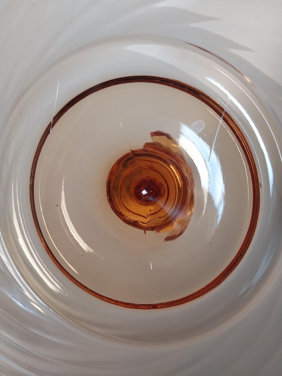 1930s French Amber Swirl Glass Serving Plate: Fleur-de-Lis Art Deco Centerpiece, view 6