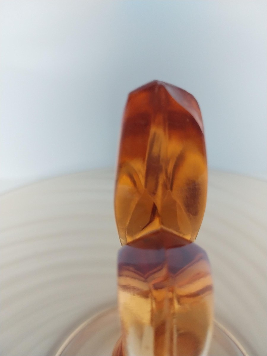 1930s French Amber Swirl Glass Serving Plate: Fleur-de-Lis Art Deco Centerpiece, view 9