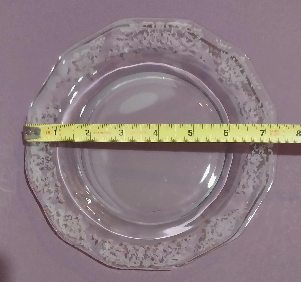 Fostoria Etched Crystal Plates (4) - Navarre Pattern 327 - Vintage Tableware, view 10