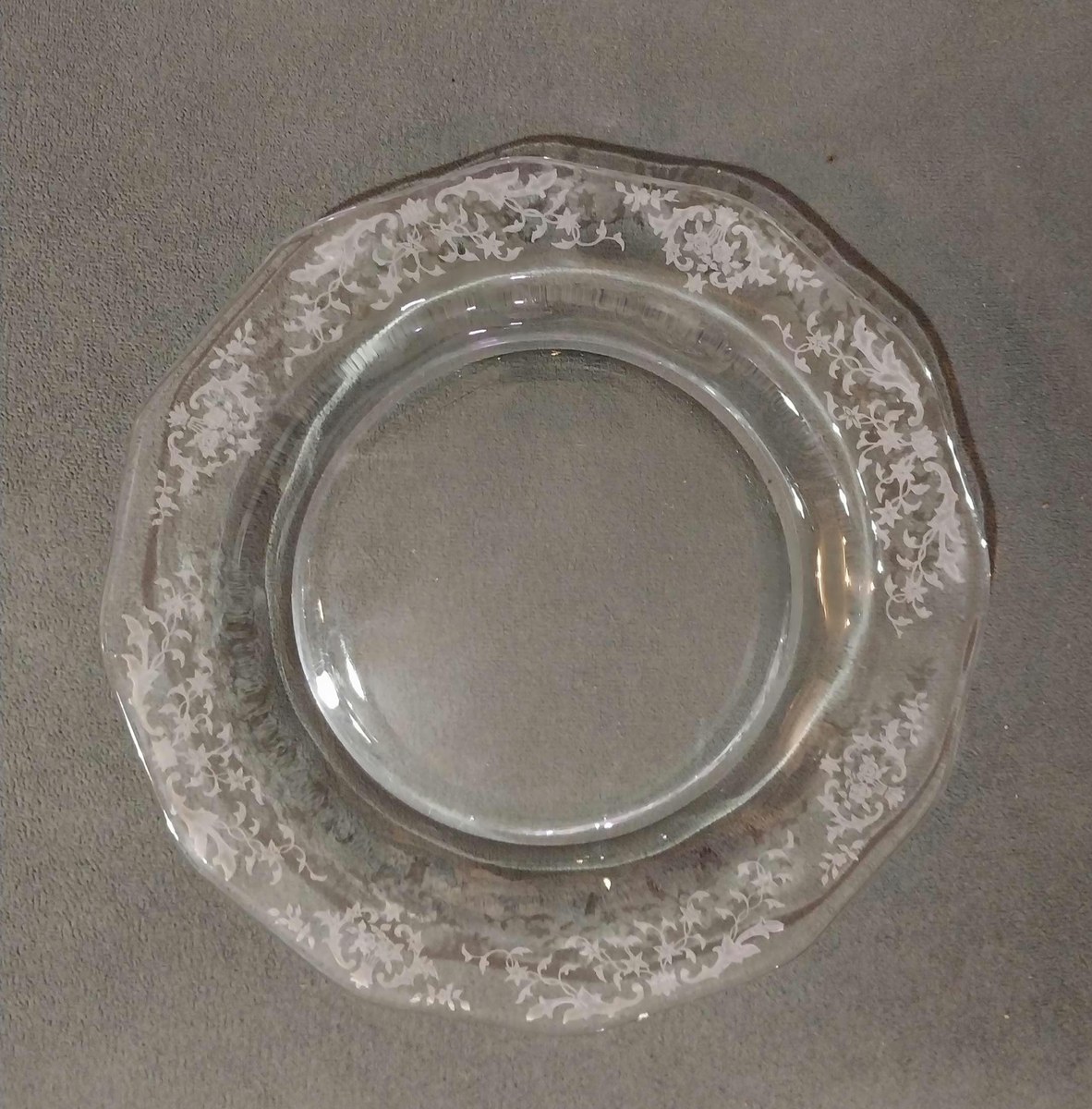Fostoria Etched Crystal Plates (4) - Navarre Pattern 327 - Vintage Tableware, view 3