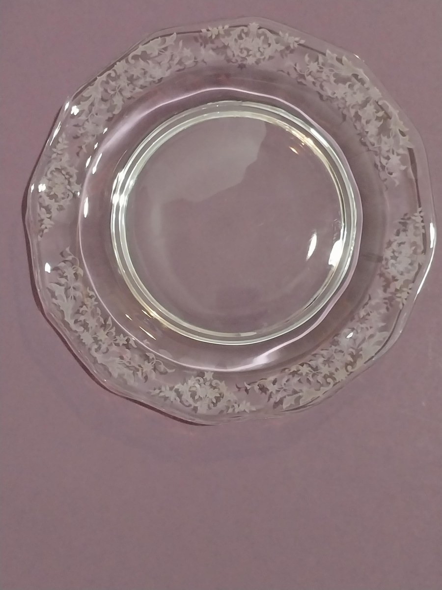 Fostoria Etched Crystal Plates (4) - Navarre Pattern 327 - Vintage Tableware, view 4