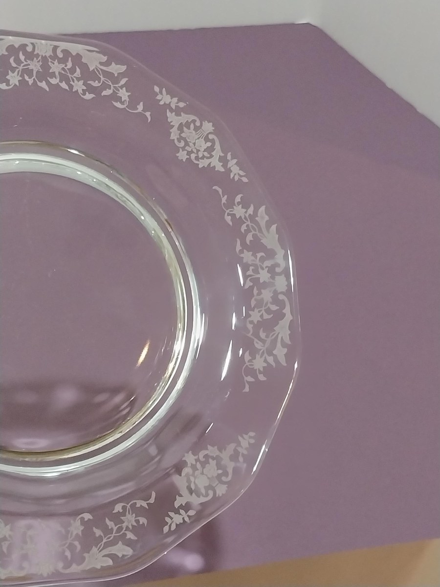 Fostoria Etched Crystal Plates (4) - Navarre Pattern 327 - Vintage Tableware, view 5