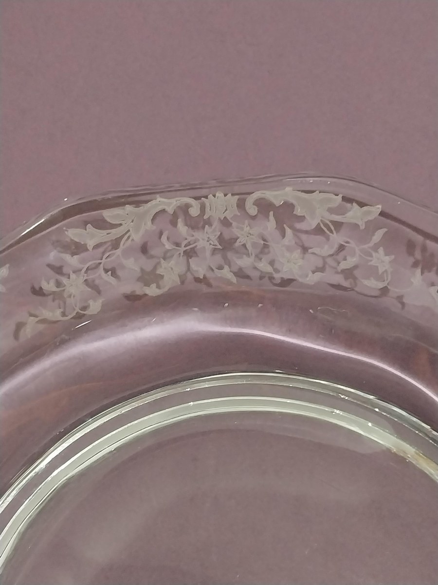 Fostoria Etched Crystal Plates (4) - Navarre Pattern 327 - Vintage Tableware, view 6