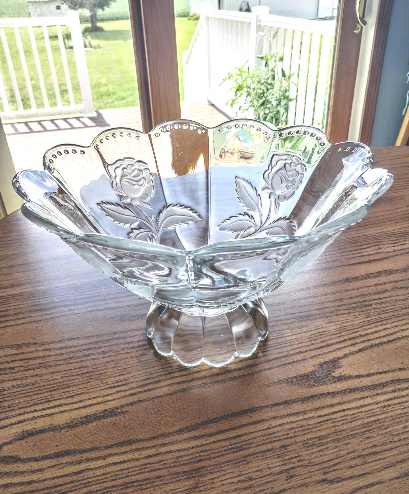 1960s Crystal Compote Bowl: Imperlux Frosted Rose Centerpiece