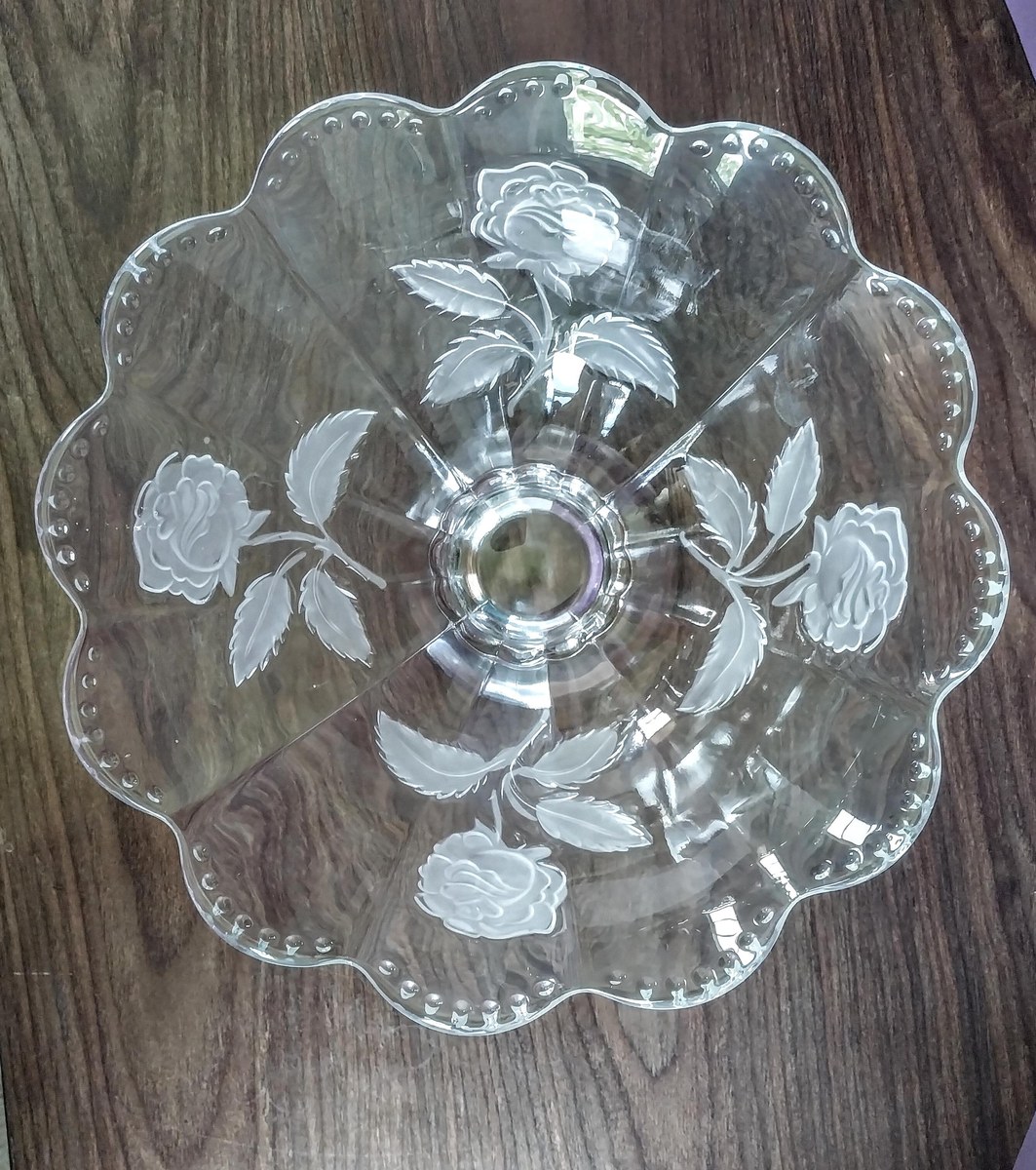 1960s Crystal Compote Bowl: Imperlux Frosted Rose Centerpiece, view 5