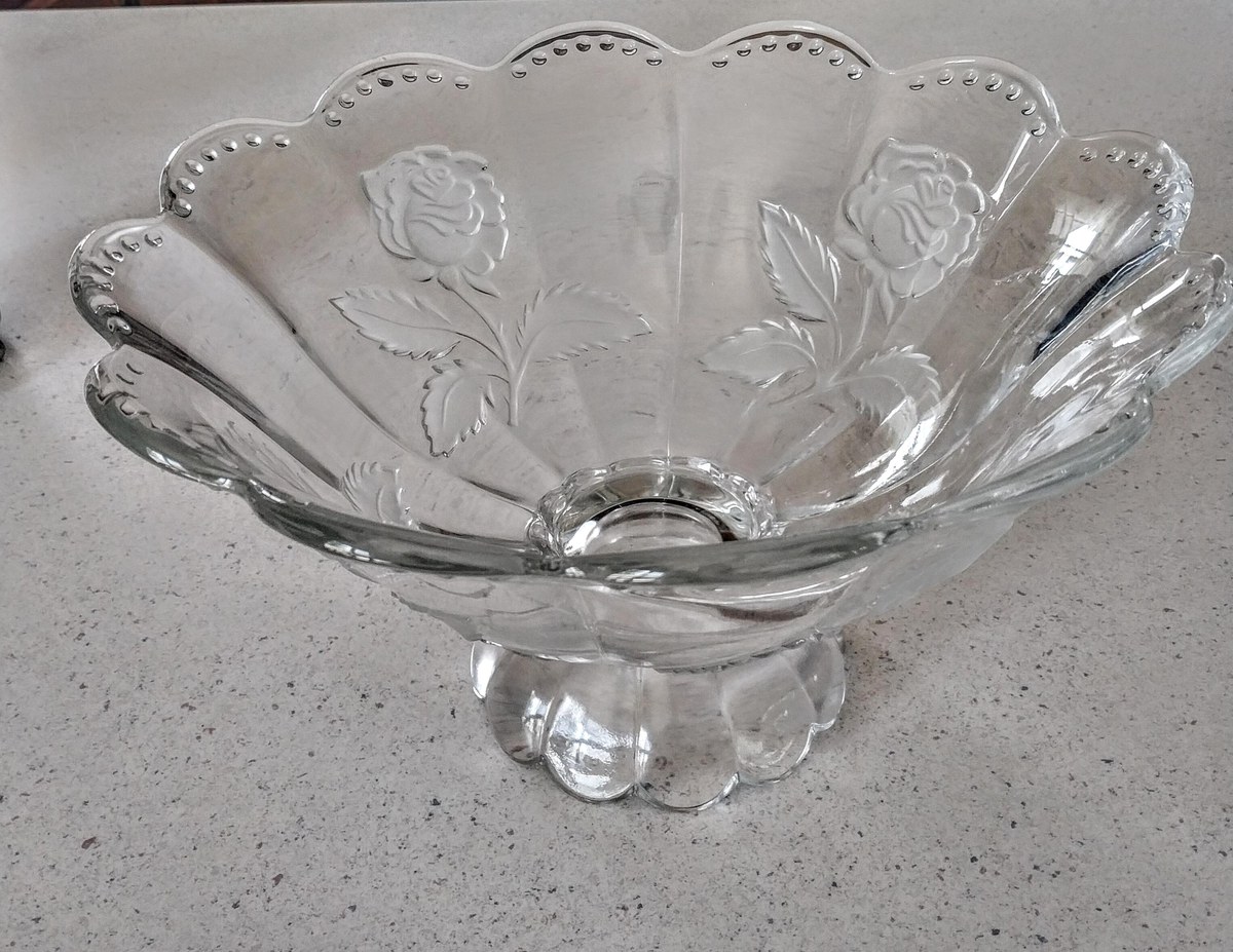 1960s Crystal Compote Bowl: Imperlux Frosted Rose Centerpiece, view 6