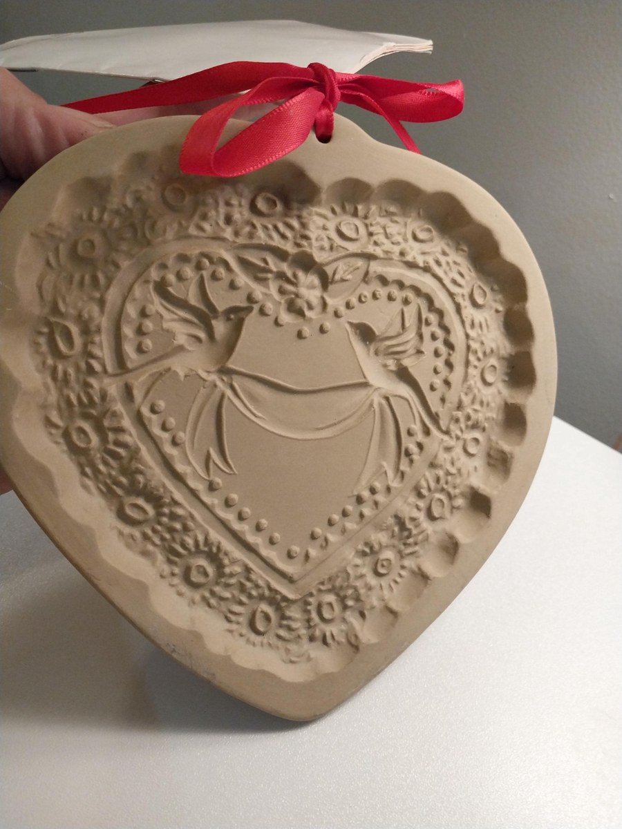 Vintage Brown Bag Cookie Molds Set: Santa & Love Birds - Stoneware with Recipe Booklets, view 7