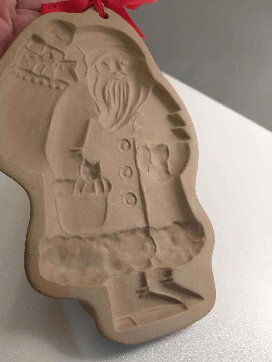 Vintage Brown Bag Cookie Molds Set: Santa & Love Birds - Stoneware with Recipe Booklets, view 8
