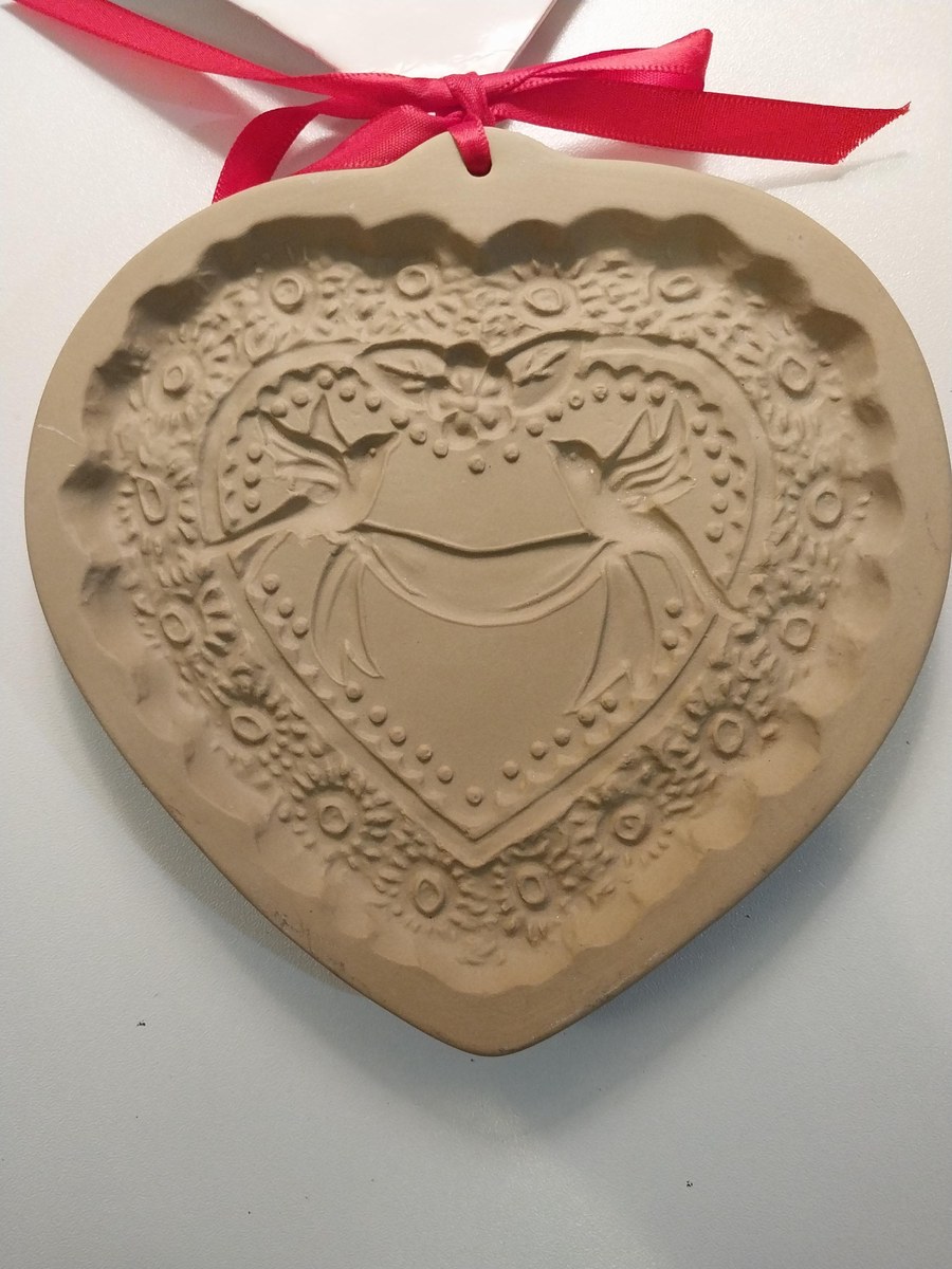 Vintage Brown Bag Cookie Molds Set: Santa & Love Birds - Stoneware with Recipe Booklets, view 9