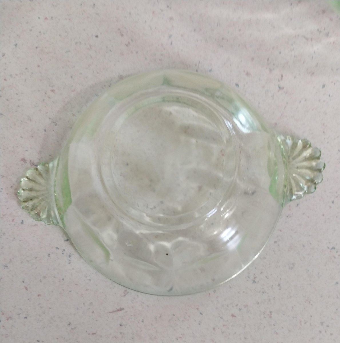 Antique Uranium Glass Berry Bowl Set, 5pc Vaseline Depression Green UV Glow, view 4