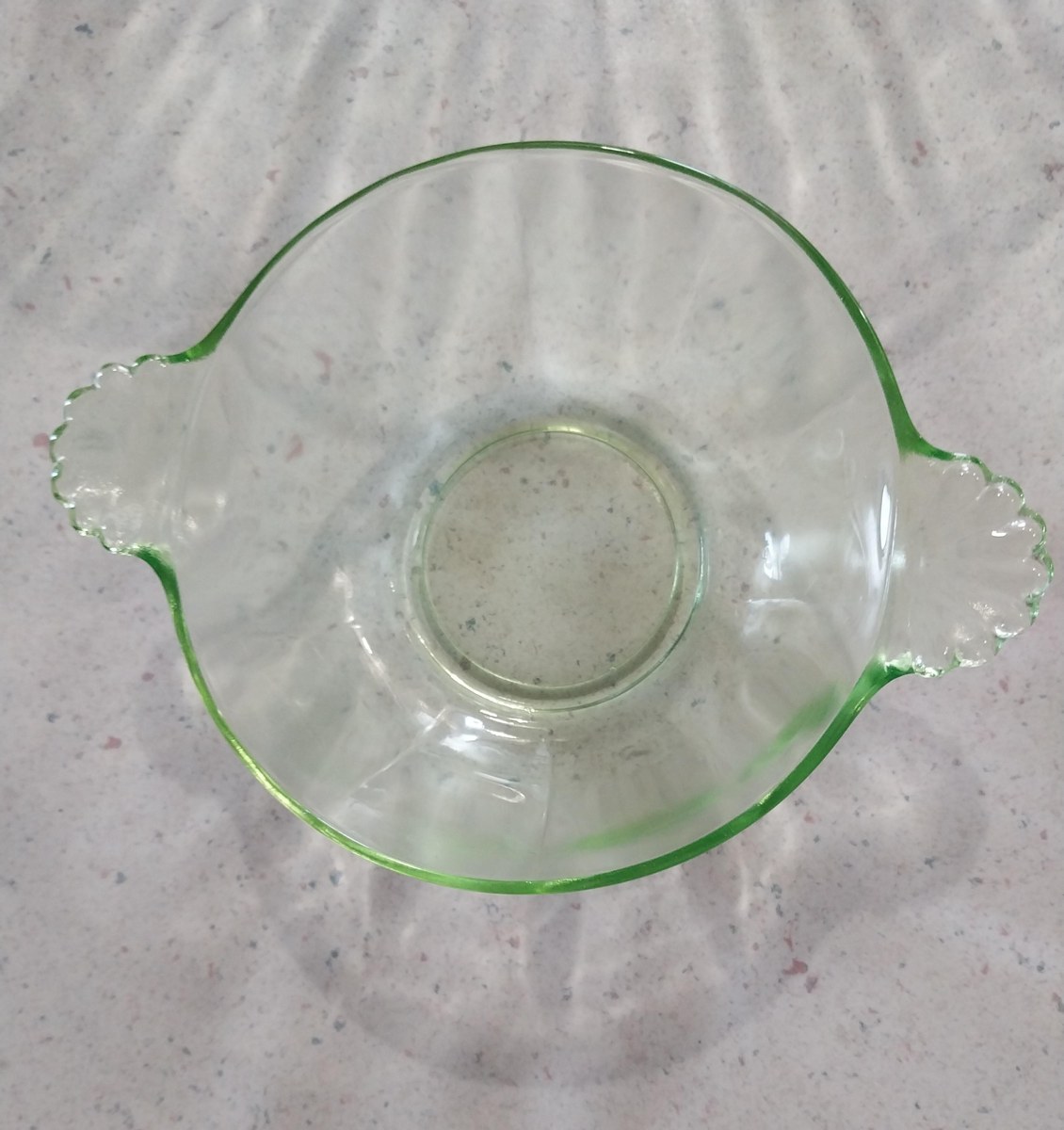 Antique Uranium Glass Berry Bowl Set, 5pc Vaseline Depression Green UV Glow, view 5
