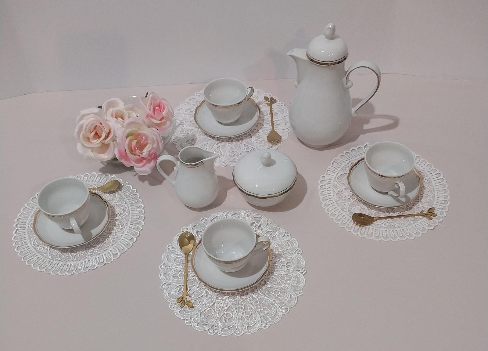 Vintage Kahla GDR Demitasse Set: White Porcelain, Gold Trim