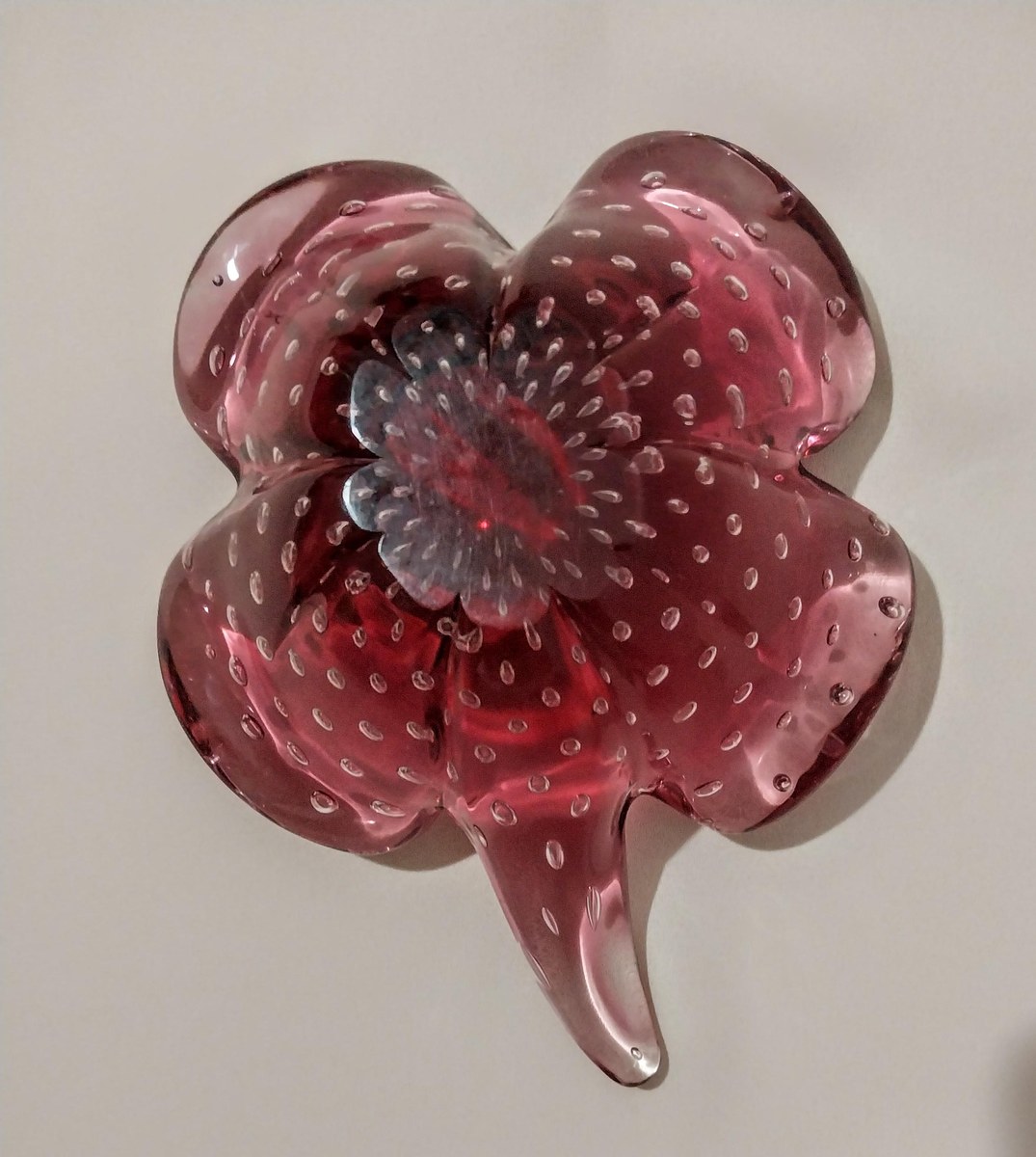 Vintage Murano Cranberry Bullicante Art Glass Bowl, Controlled Bubble Italian Glass, Hand Blown Venetian Console Bowl, Mid Century Decor, view 4