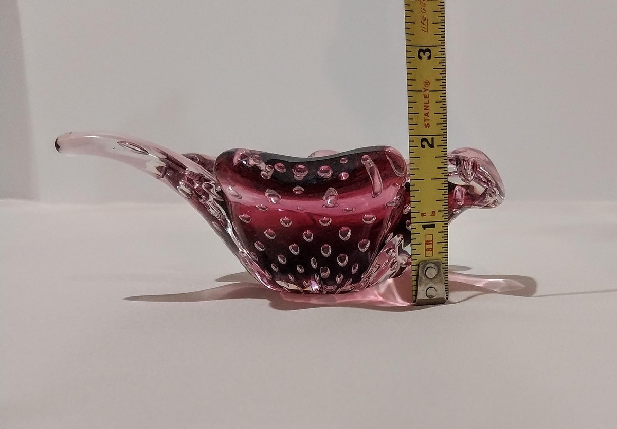 Vintage Murano Cranberry Bullicante Art Glass Bowl, Controlled Bubble Italian Glass, Hand Blown Venetian Console Bowl, Mid Century Decor, view 7