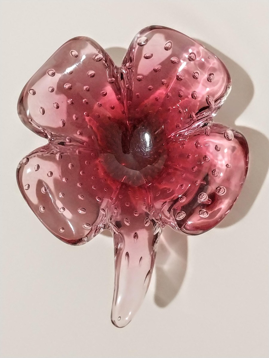 Vintage Murano Cranberry Bullicante Art Glass Bowl, Controlled Bubble Italian Glass, Hand Blown Venetian Console Bowl, Mid Century Decor, view 9