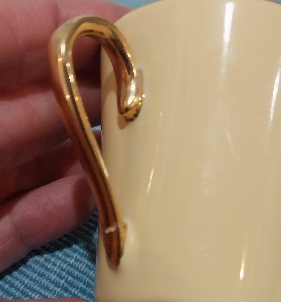 Vintage Pastel Demitasse Set: 1980s Porcelain Espresso Cups, Gold Trim, view 6