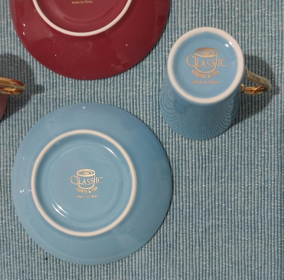 Vintage Pastel Demitasse Set: 1980s Porcelain Espresso Cups, Gold Trim, view 7