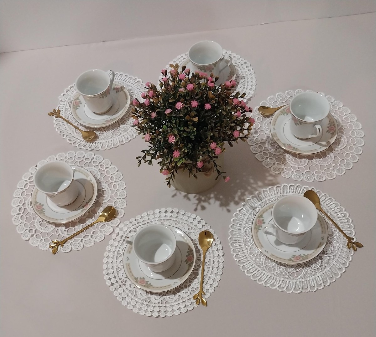 1950s Lynn's Fine China Demitasse Set: Rose Pattern Espresso Cups, view 10