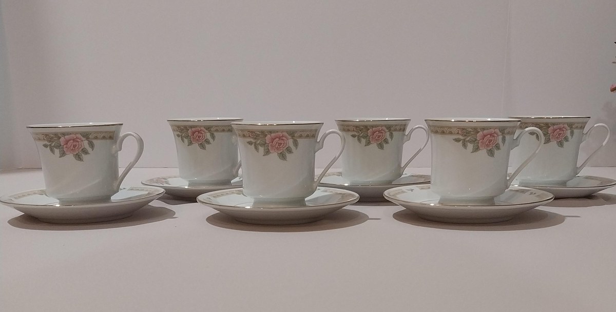 1950s Lynn's Fine China Demitasse Set: Rose Pattern Espresso Cups, view 2