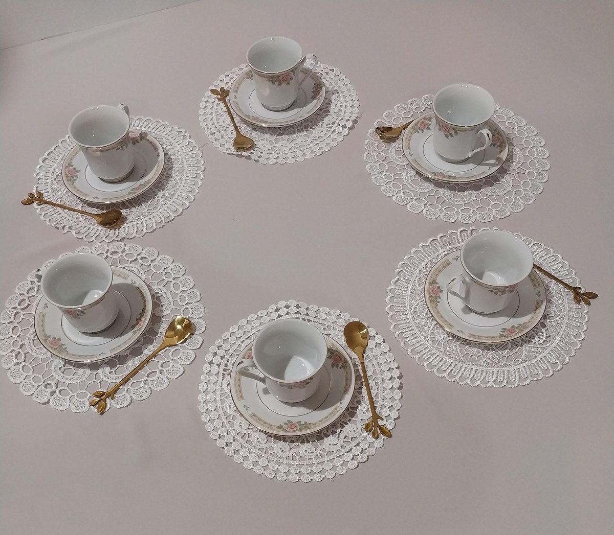 1950s Lynn's Fine China Demitasse Set: Rose Pattern Espresso Cups, view 7