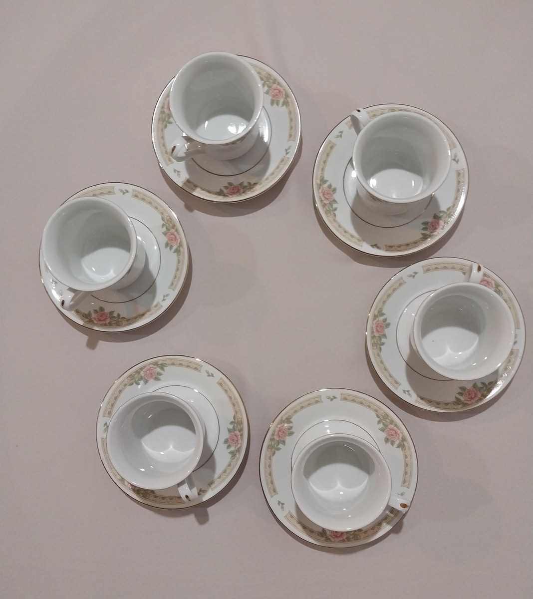 1950s Lynn's Fine China Demitasse Set: Rose Pattern Espresso Cups, view 8