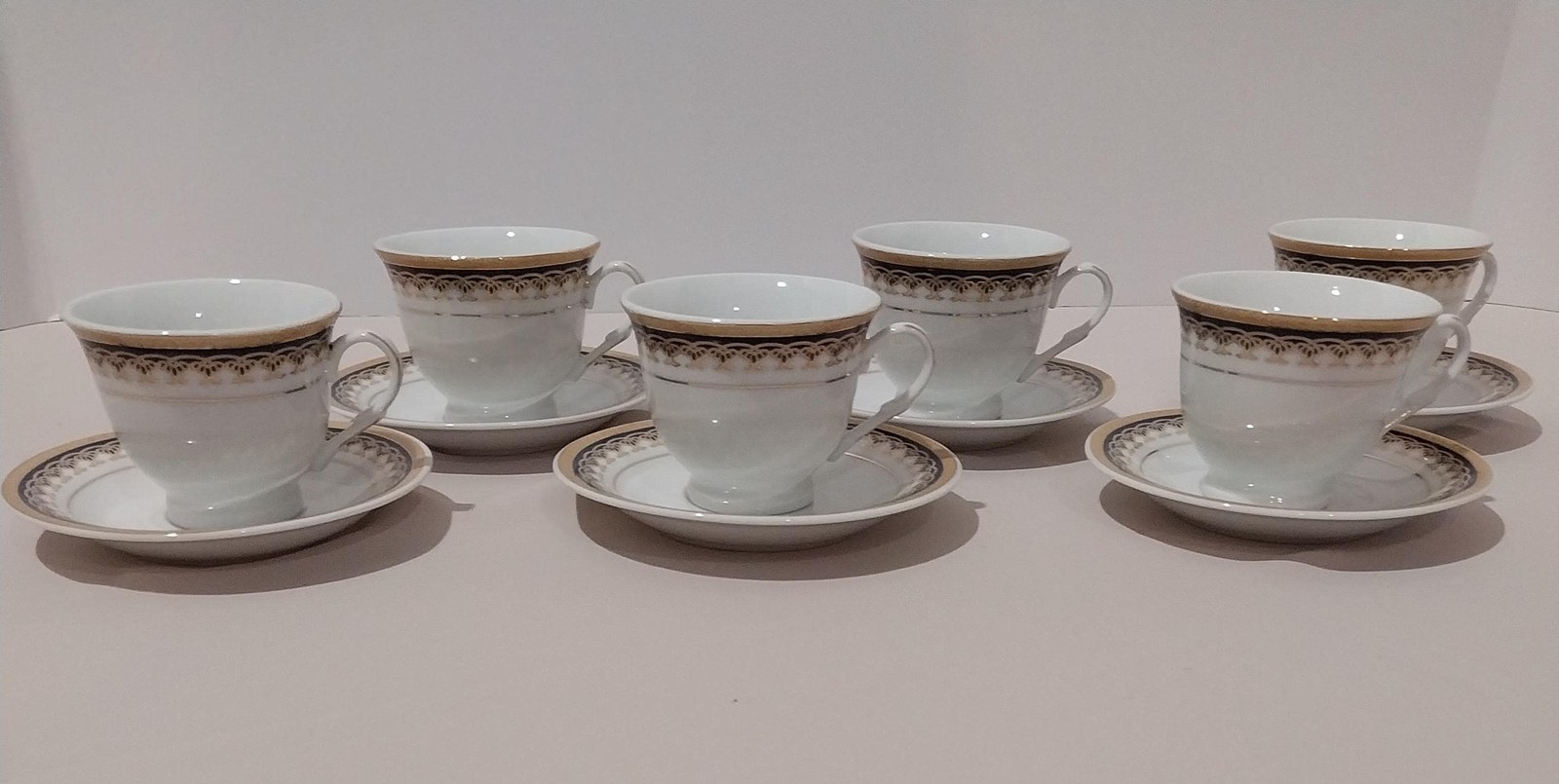 Vintage Lorren Fine China Demitasse Set: Navy Blue & Gold, 1990s Porcelain