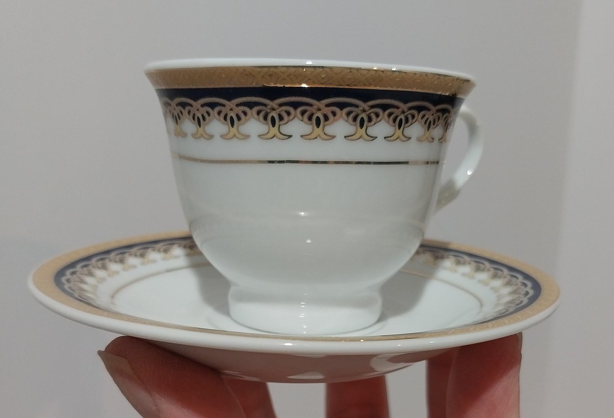 Vintage Lorren Fine China Demitasse Set: Navy Blue & Gold, 1990s Porcelain, view 2