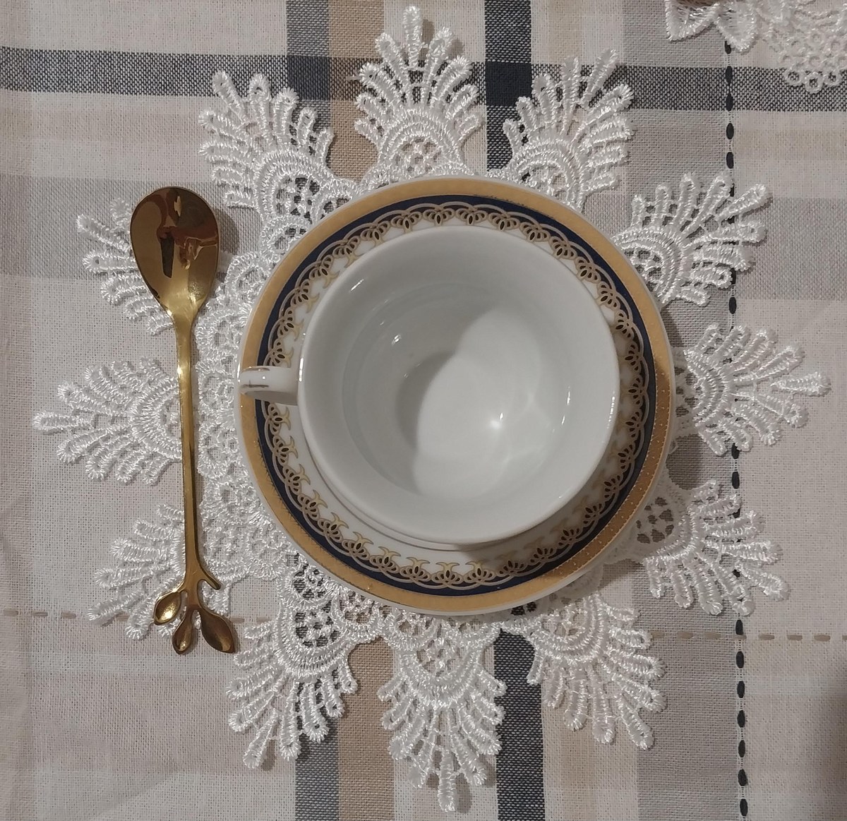 Vintage Lorren Fine China Demitasse Set: Navy Blue & Gold, 1990s Porcelain, view 6