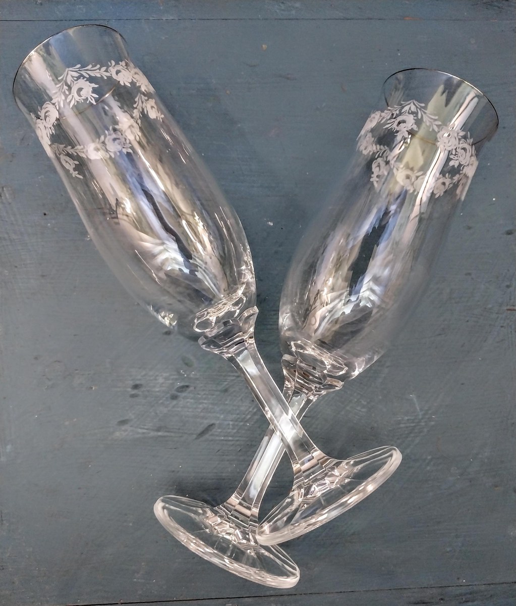 Vintage 1960s Haviland Sweetheart Rose Crystal Glasses Set of 2 – Bavaria, Platinum Rim, view 3