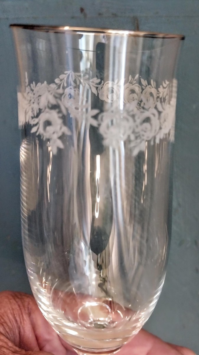 Vintage 1960s Haviland Sweetheart Rose Crystal Glasses Set of 2 – Bavaria, Platinum Rim, view 4