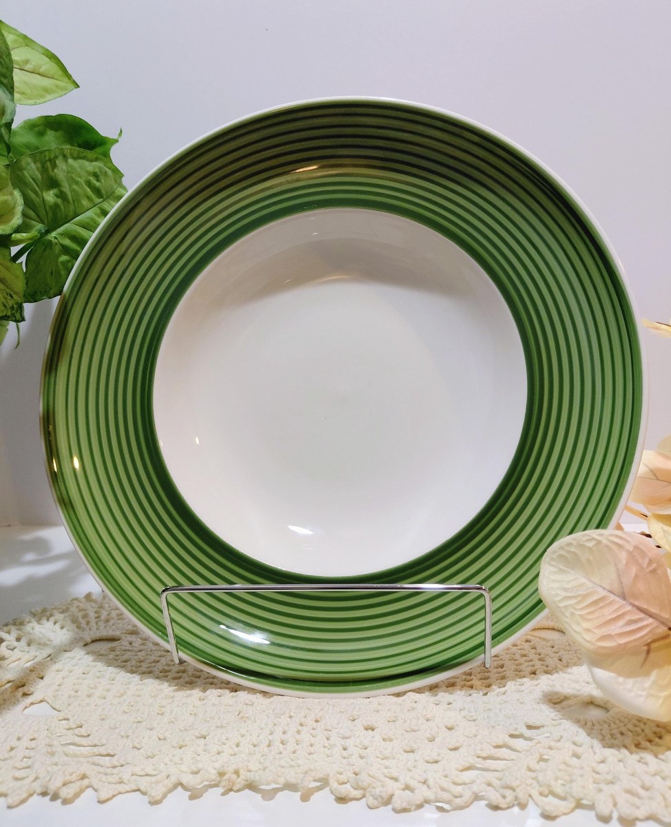 Vintage Tuxton Pasta Bowl – 12" White China, Green Band Restaurant Ware, view 10