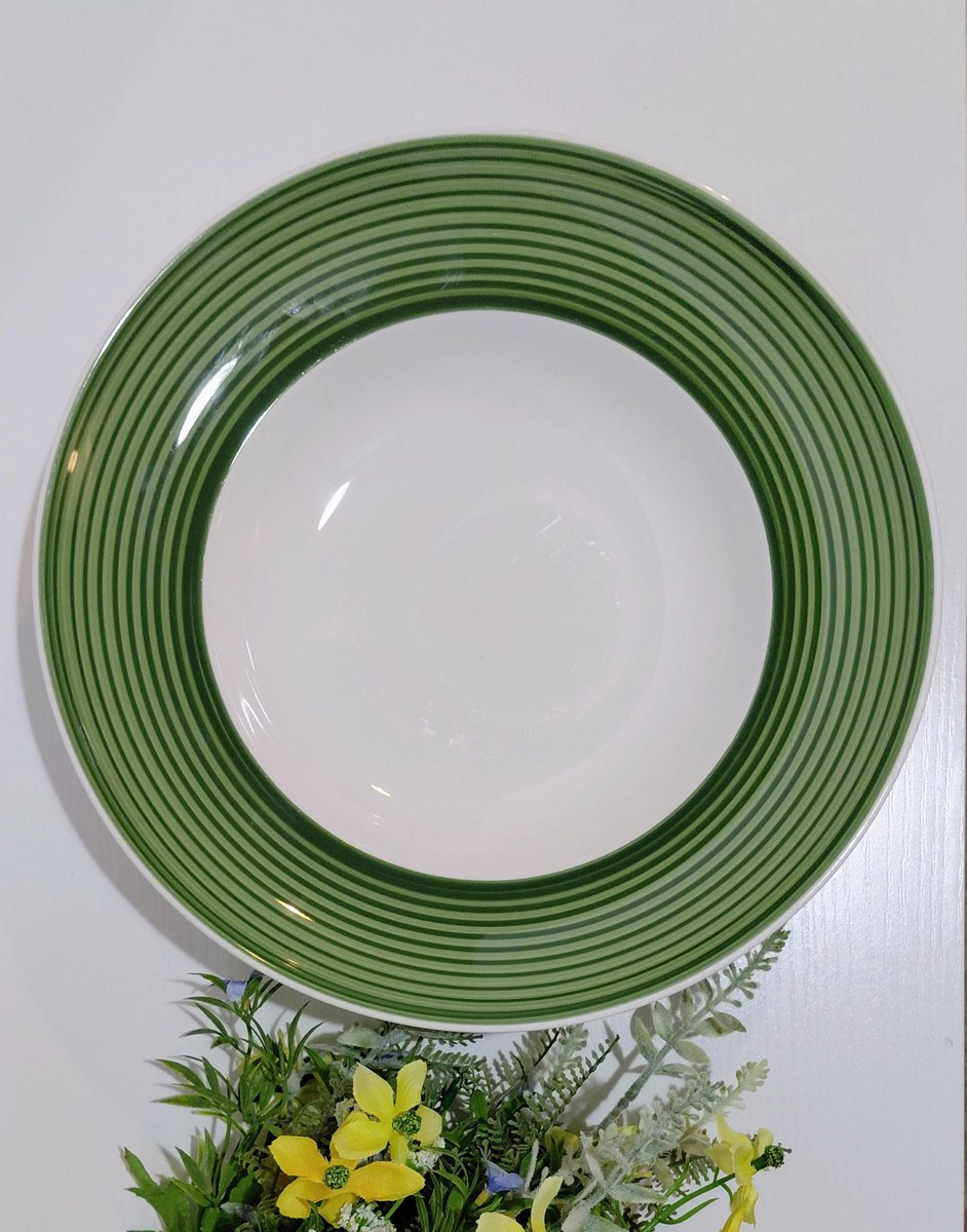 Vintage Tuxton Pasta Bowl – 12" White China, Green Band Restaurant Ware, view 2