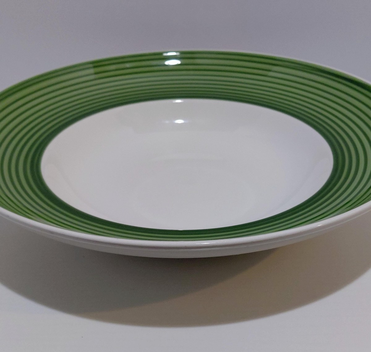 Vintage Tuxton Pasta Bowl – 12" White China, Green Band Restaurant Ware, view 3