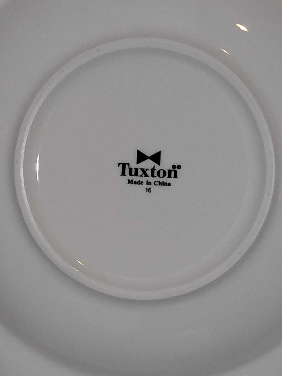 Vintage Tuxton Pasta Bowl – 12" White China, Green Band Restaurant Ware, view 6