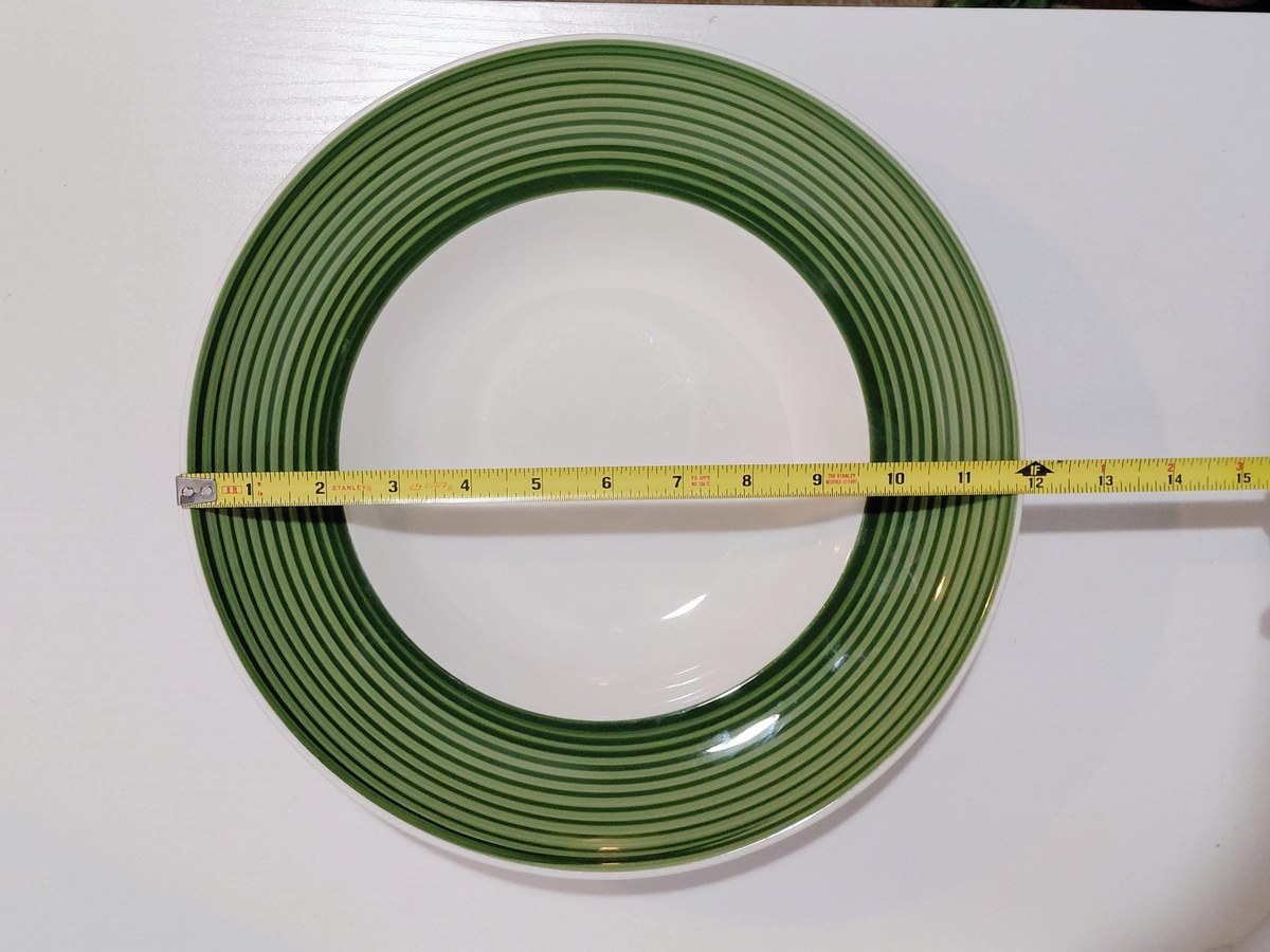 Vintage Tuxton Pasta Bowl – 12" White China, Green Band Restaurant Ware, view 9