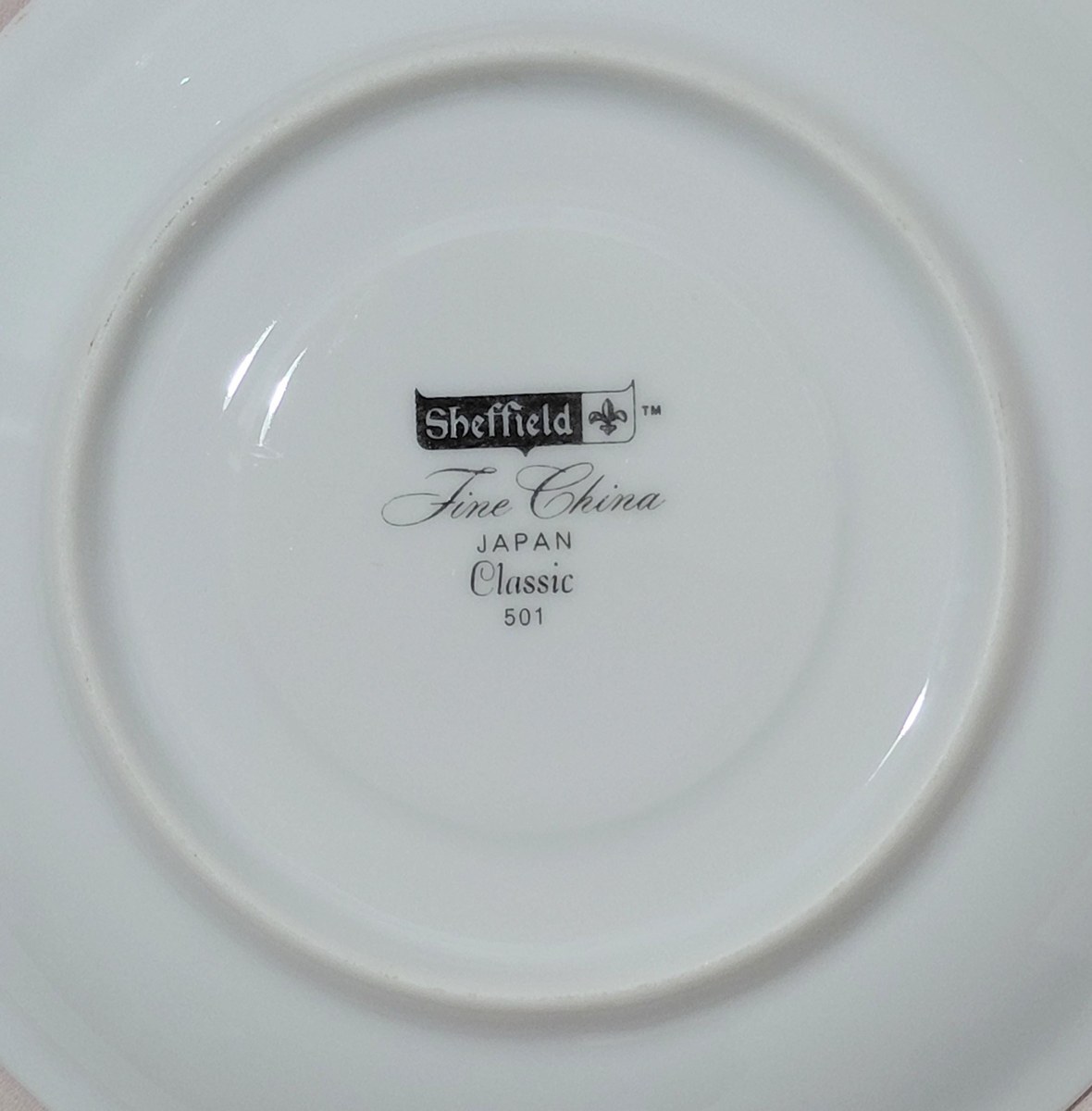 Vintage Sheffield Bone China Tea Cup & Saucer Set: Blush Rose Garland, Silver Trim, view 6