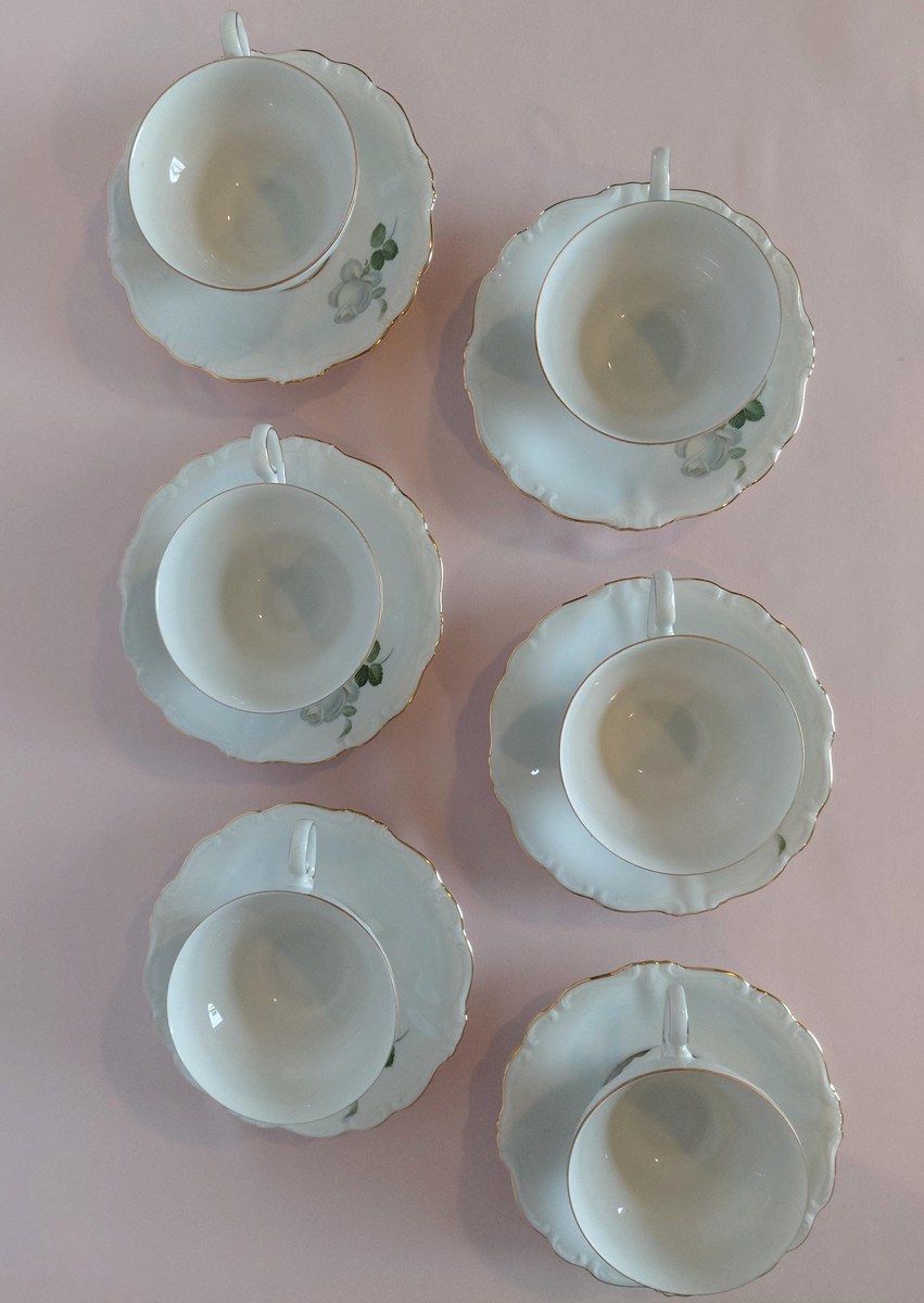 Vintage Johann Haviland White Rose Tea Set - cups and saucers - Set of 6, view 6