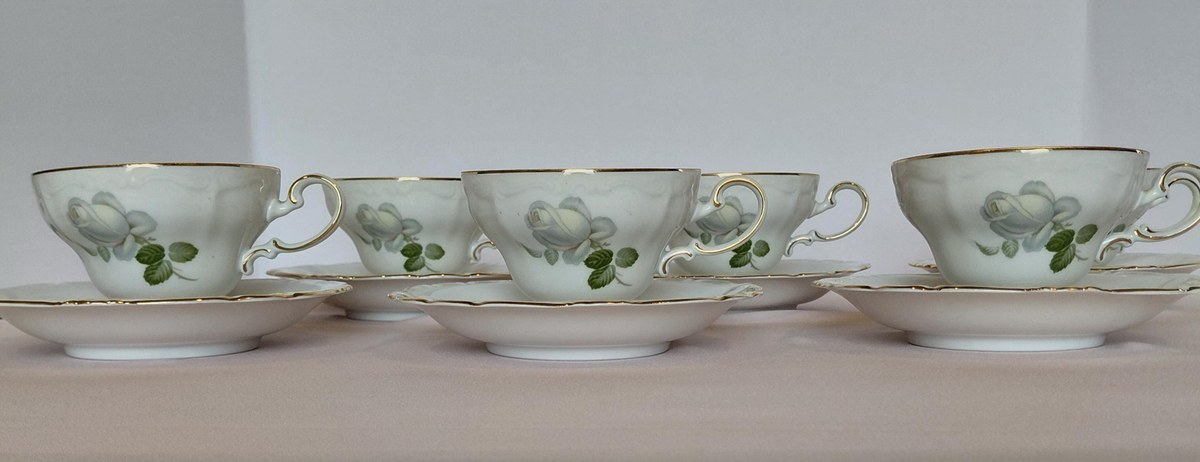 Vintage Johann Haviland White Rose Tea Set - cups and saucers - Set of 6, view 7