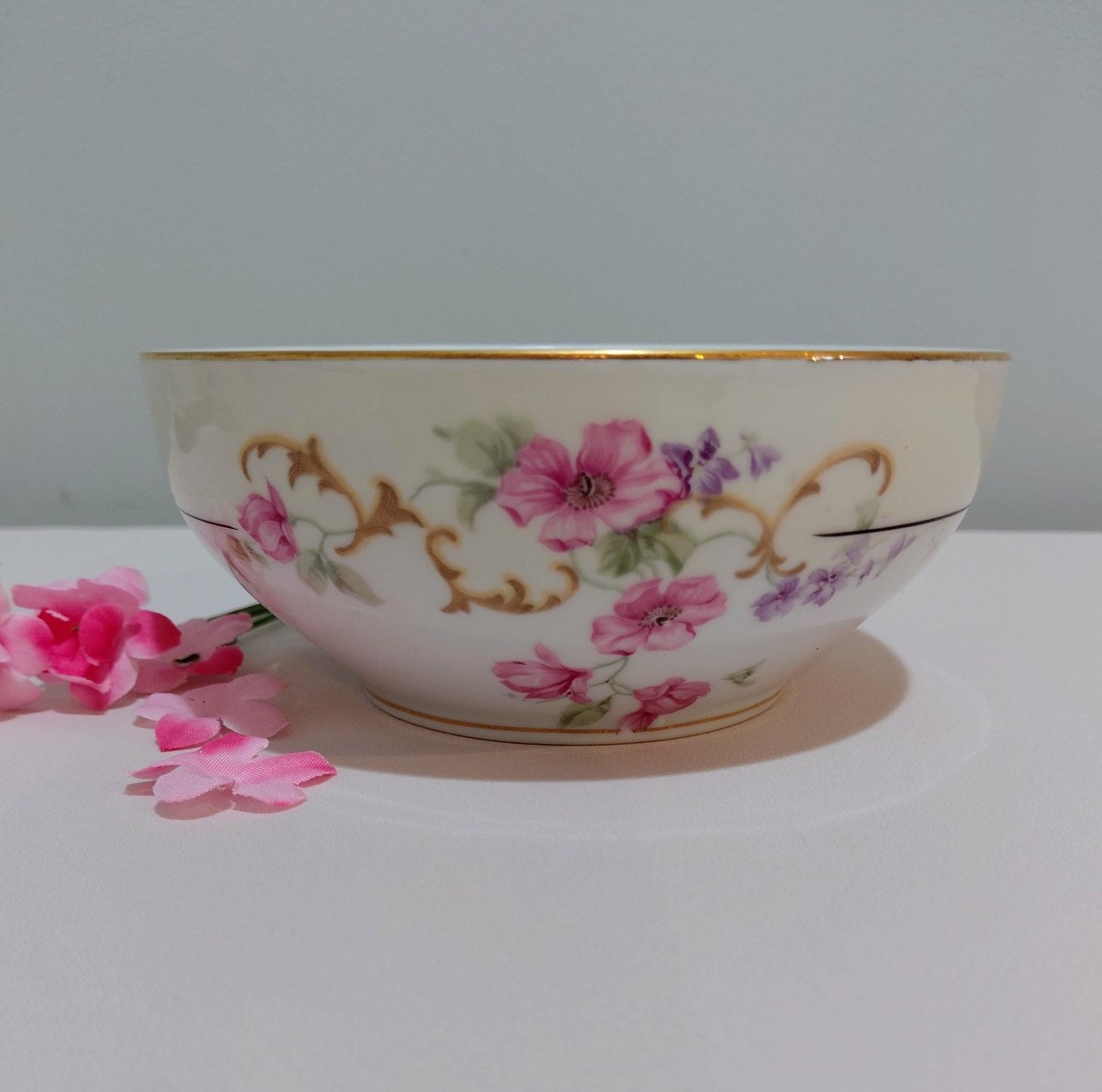 TK Thun Bohemia Edna Gravy Boat Bowl Creamer Czech Porcelain 1918-1939 Floral Gold Trim, view 13
