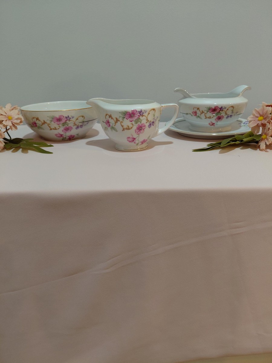 TK Thun Bohemia Edna Gravy Boat Bowl Creamer Czech Porcelain 1918-1939 Floral Gold Trim, view 19