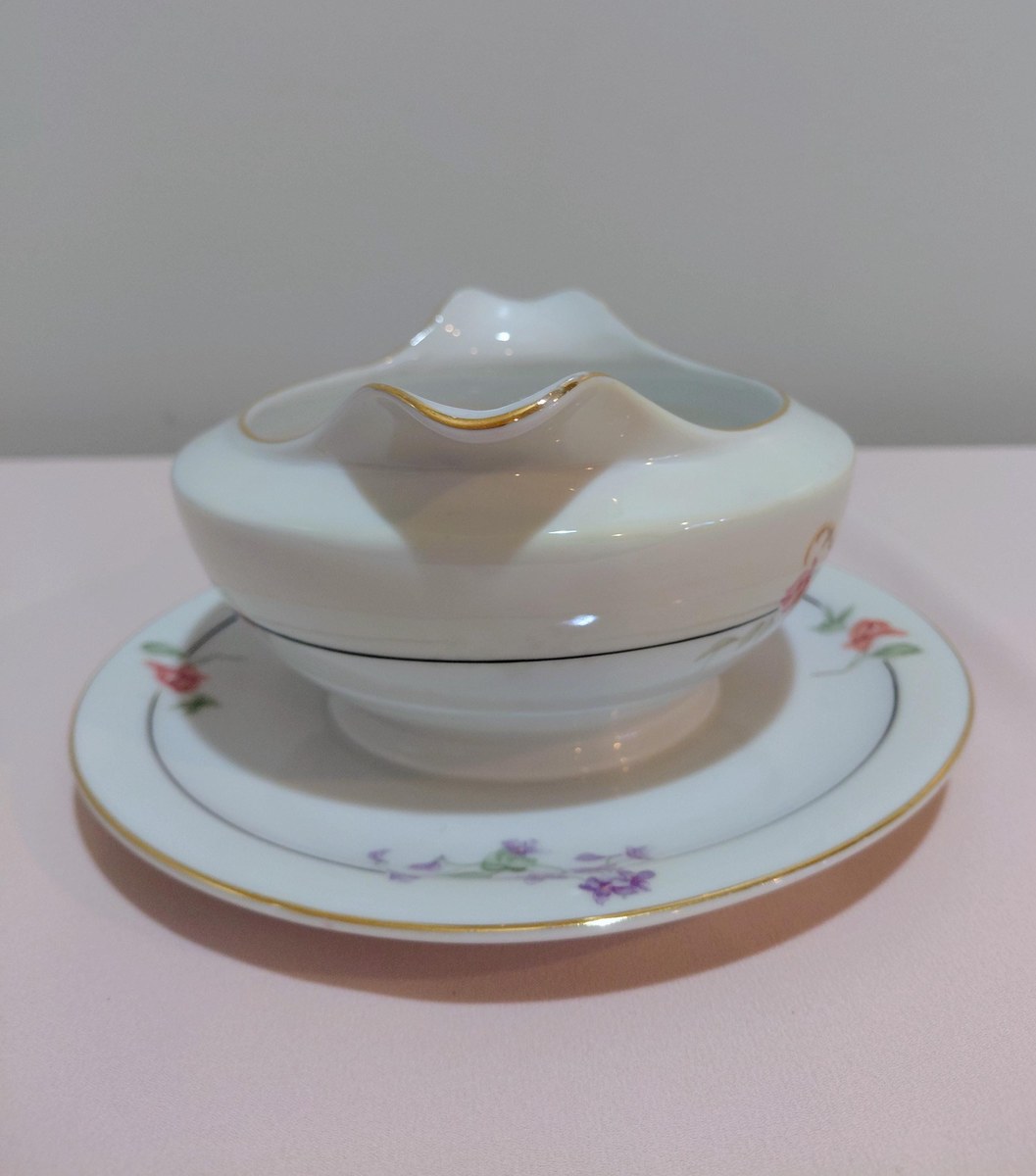 TK Thun Bohemia Edna Gravy Boat Bowl Creamer Czech Porcelain 1918-1939 Floral Gold Trim, view 3