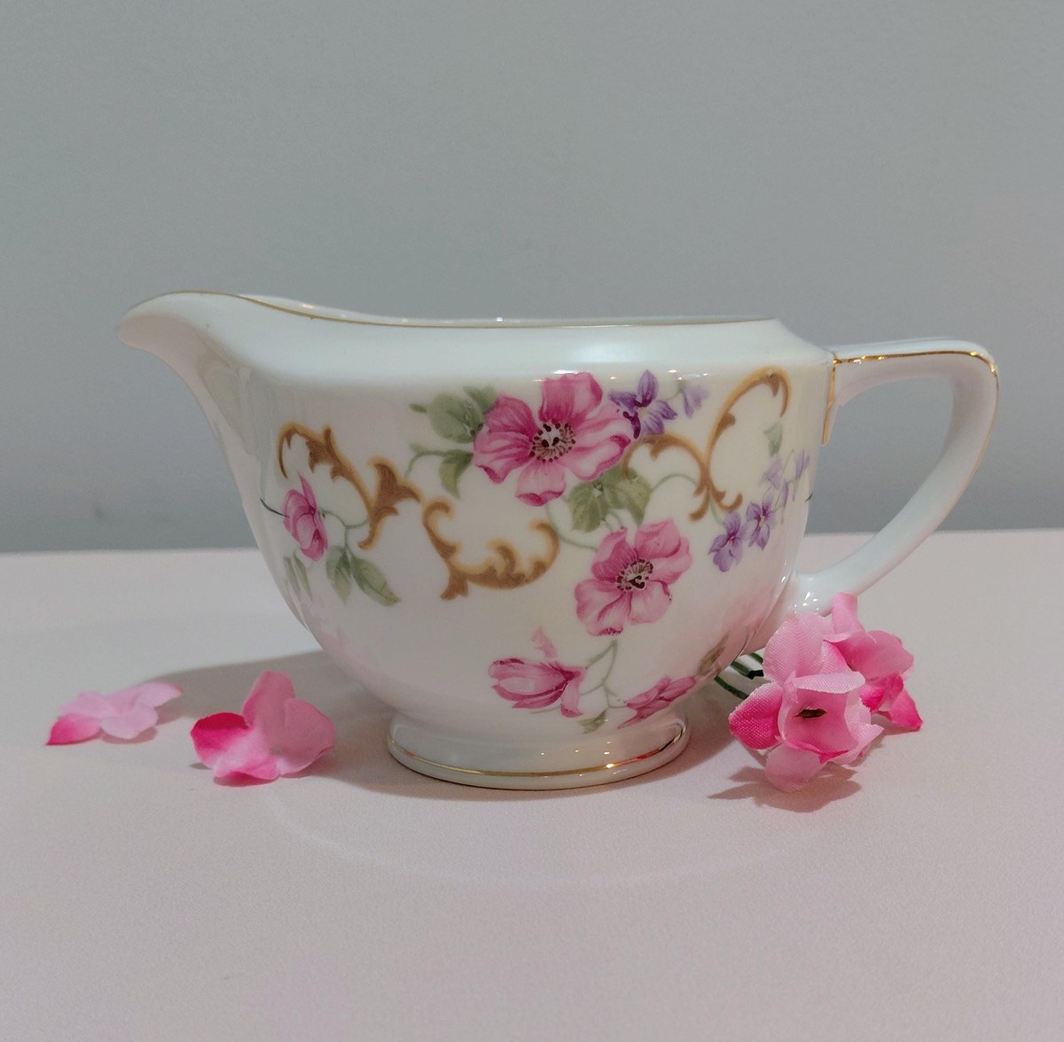 TK Thun Bohemia Edna Gravy Boat Bowl Creamer Czech Porcelain 1918-1939 Floral Gold Trim, view 7