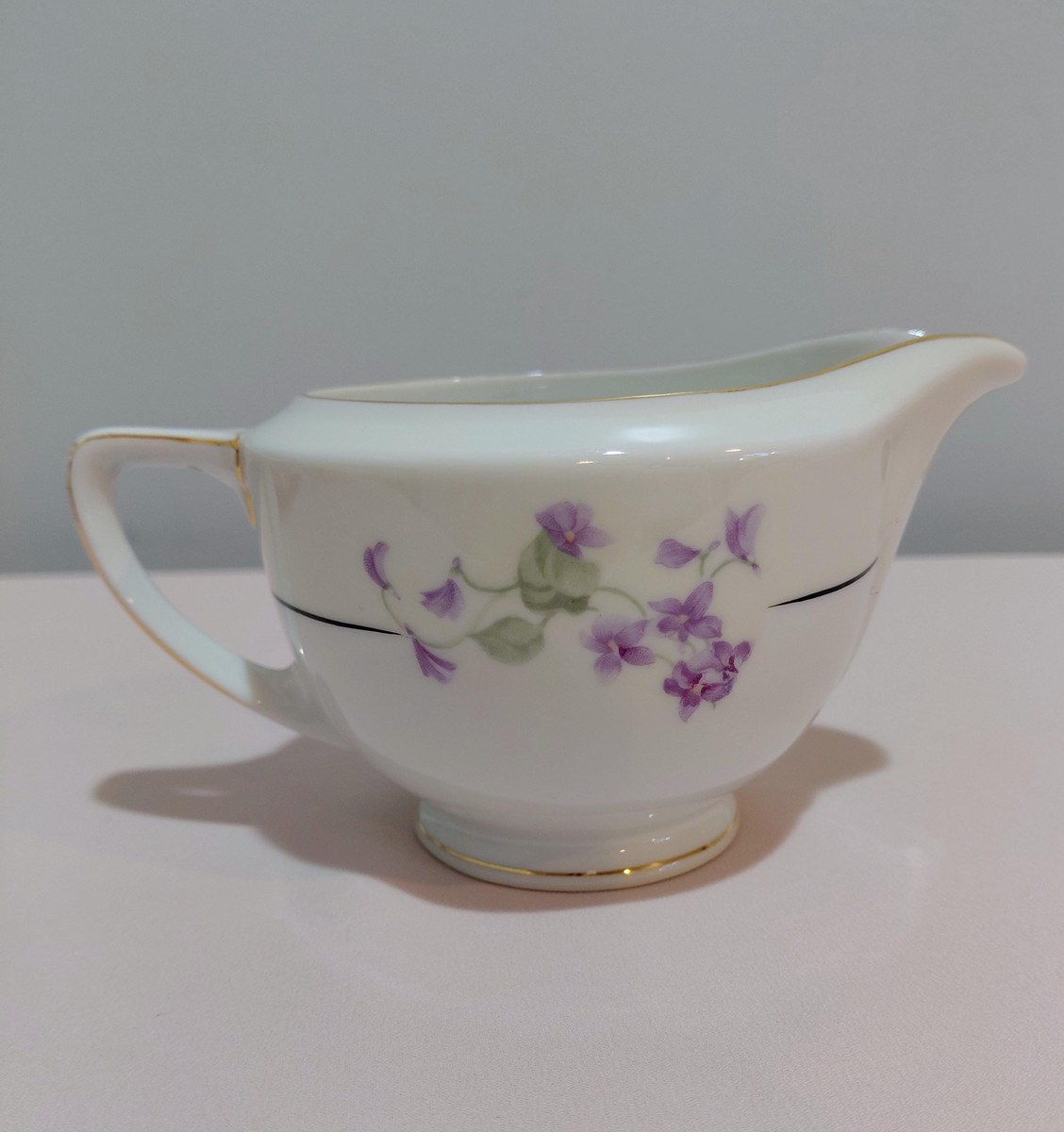 TK Thun Bohemia Edna Gravy Boat Bowl Creamer Czech Porcelain 1918-1939 Floral Gold Trim, view 8