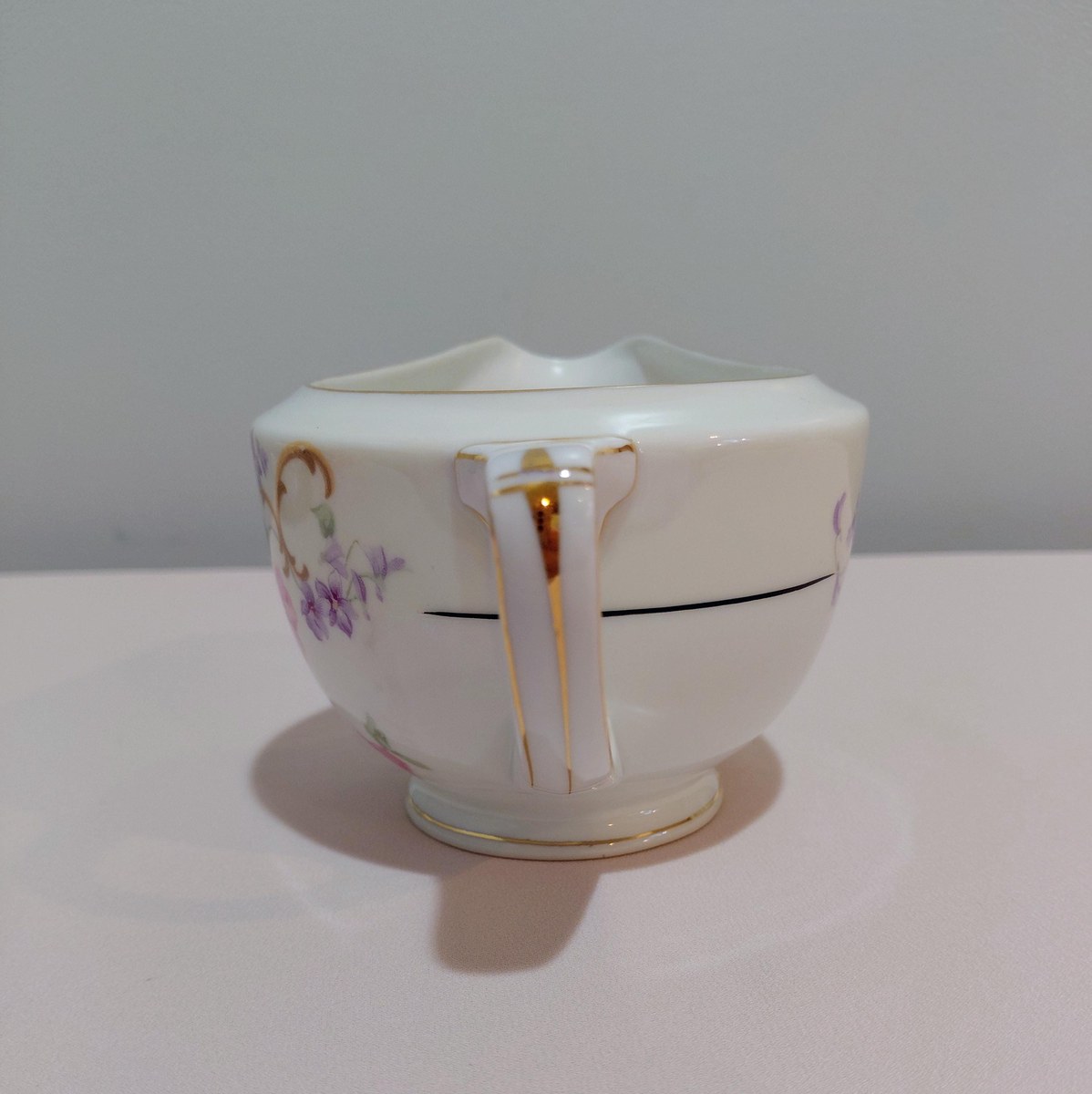 TK Thun Bohemia Edna Gravy Boat Bowl Creamer Czech Porcelain 1918-1939 Floral Gold Trim, view 9