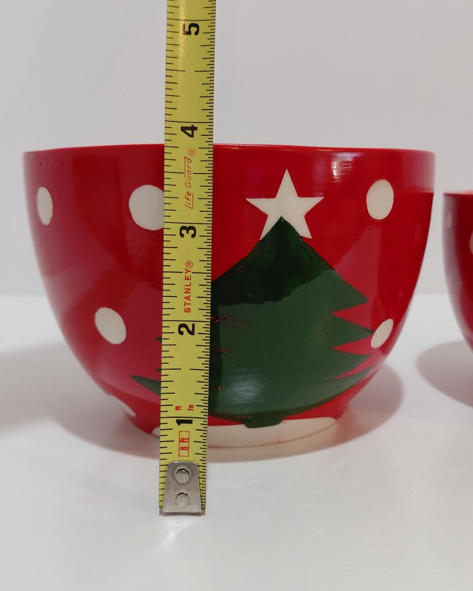 Handpainted Christmas Nesting Bowls: Red Polka Dot Tree, Set of 3, view 12