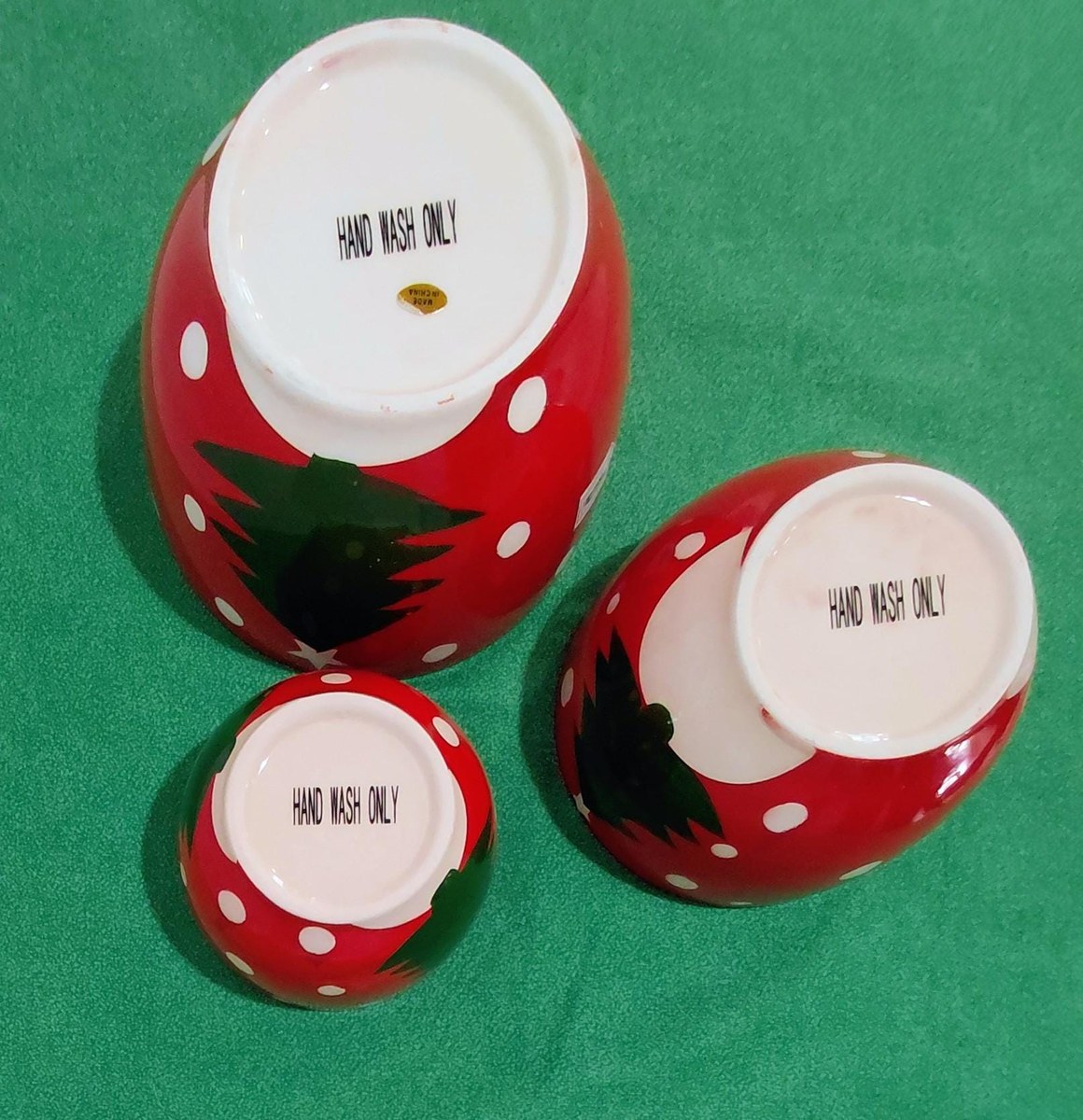 Handpainted Christmas Nesting Bowls: Red Polka Dot Tree, Set of 3, view 18