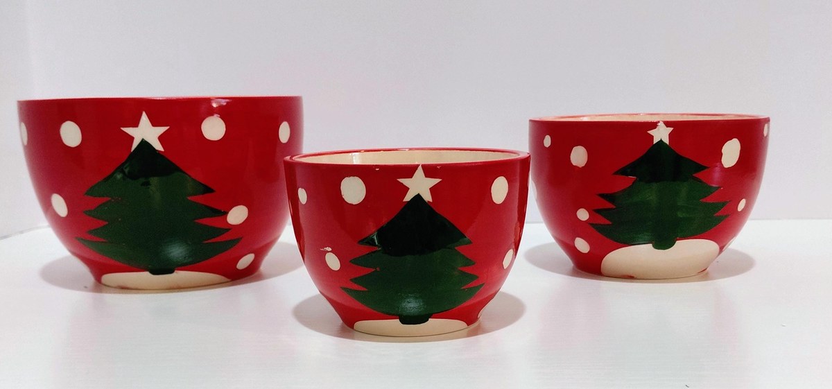 Handpainted Christmas Nesting Bowls: Red Polka Dot Tree, Set of 3, view 4