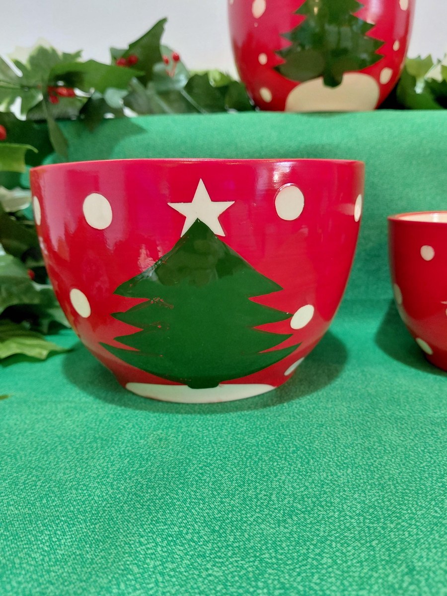 Handpainted Christmas Nesting Bowls: Red Polka Dot Tree, Set of 3, view 5