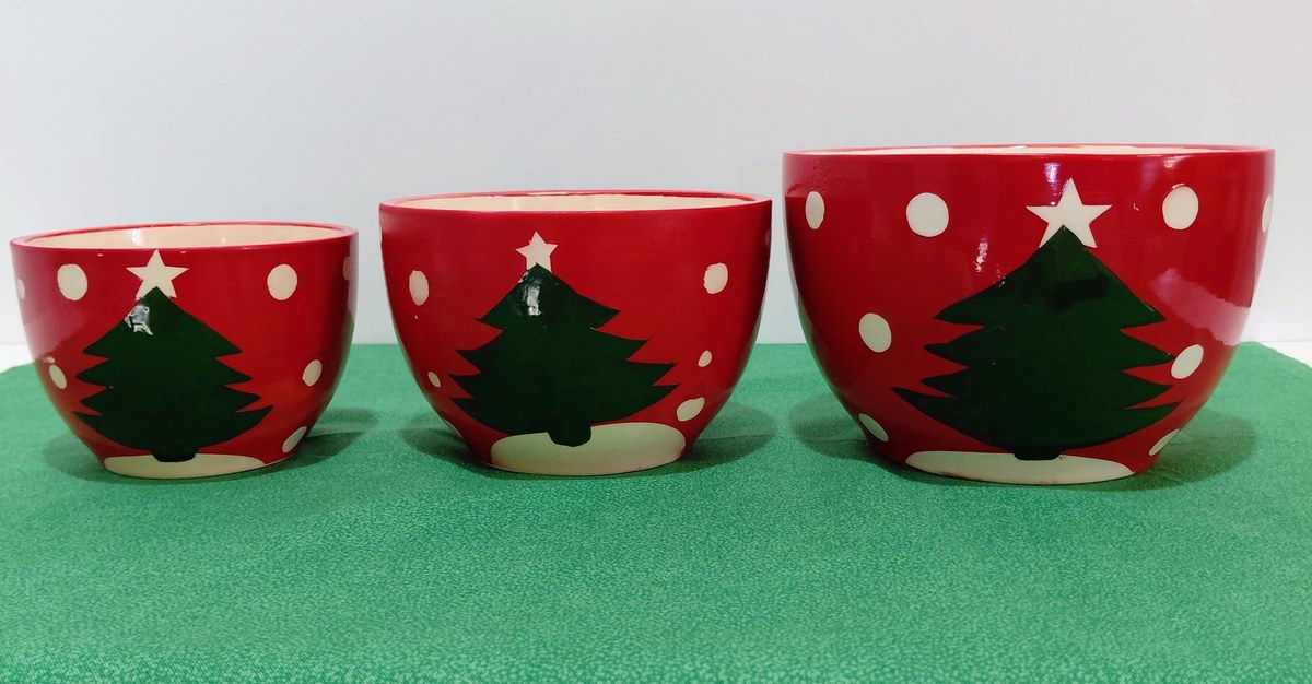 Handpainted Christmas Nesting Bowls: Red Polka Dot Tree, Set of 3, view 6